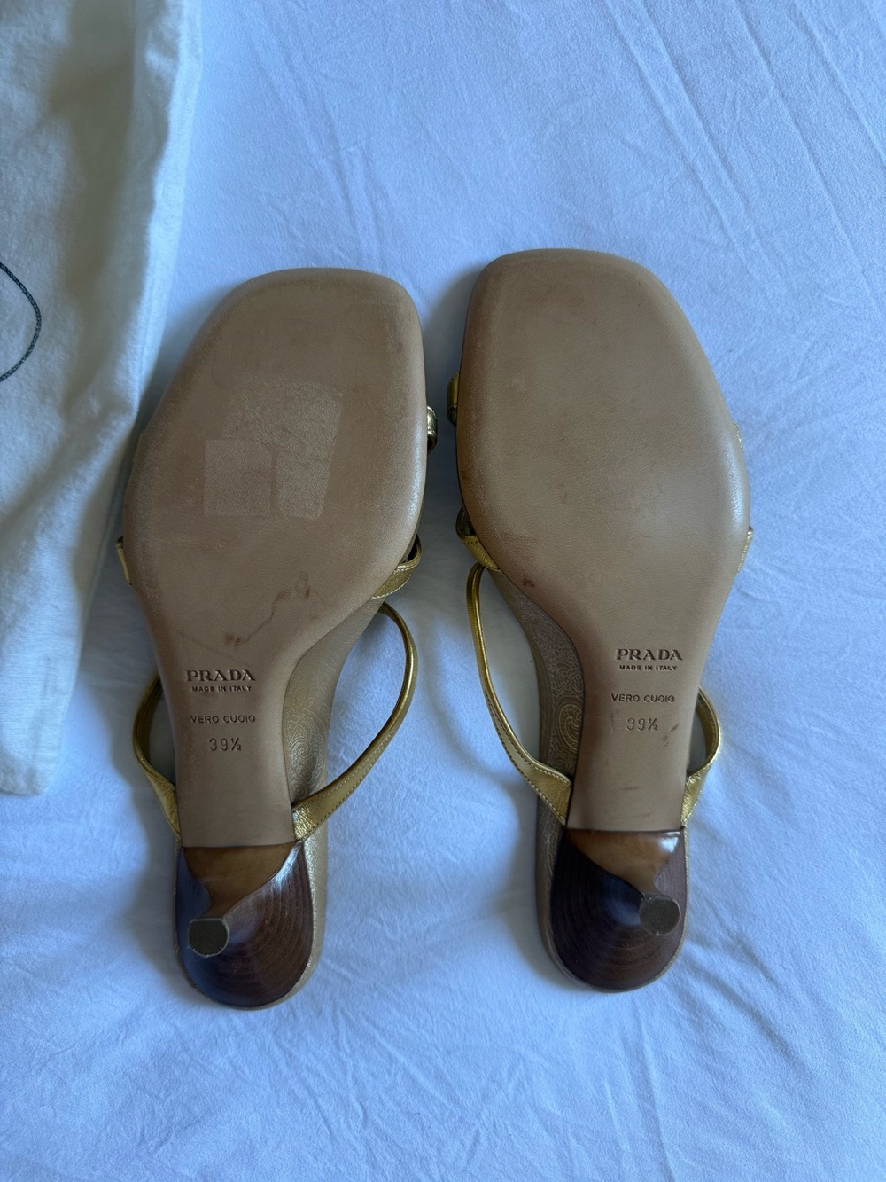 Vintage Prada Metallic Gold Strappy Kitten heels mules/Sandals, size 39.5 - Picture 2 of 14